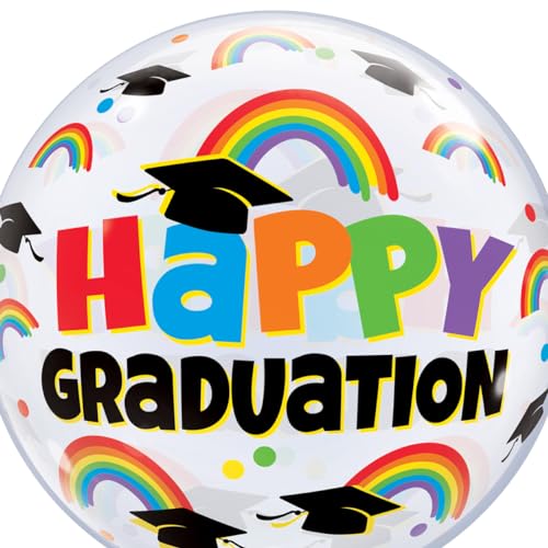 Qualatex 24869 Happy Graduation Caps & Rainbows 55,9 cm Single Bubble Ballon von Qualatex
