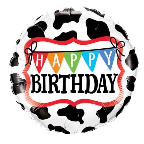 Qualatex 26553 Happy Birthday Holstein Kuh Muster 45,7 cm runder Folienballon von Qualatex