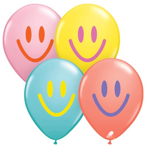 Qualatex 28520 Bunte Lächeln sortiert 27,9 cm / 27,9 cm runde Latex-Partyballons (50 Stück) von Qualatex