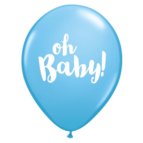 Qualatex 58118 Oh Baby! Luftballons, rund, Latex, 27,9 cm / 27,9 cm, Hellblau, 25 Stück von Qualatex