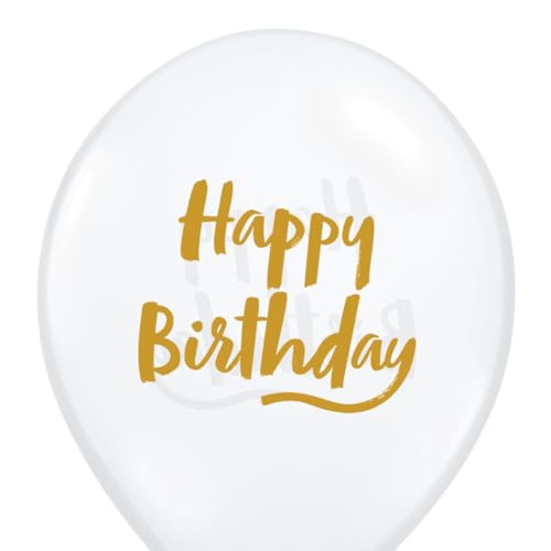 Qualatex 80569 Geburtstags-Ballons mit Pinselschrift, Diamant, transparent, 27,9 cm / 27,9 cm, rund, Latex, Partyballons (25 Stück) von Qualatex