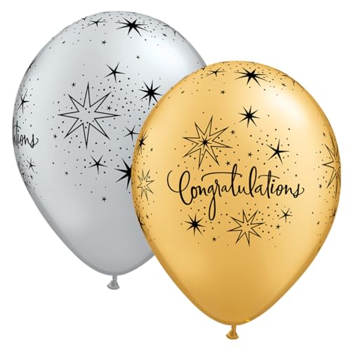 Qualatex 85682 Congratulations Party-Luftballons aus Latex, elegant, Schwarz, sortiert, 27,9 cm / 27,9 cm, 25 Stück von Qualatex