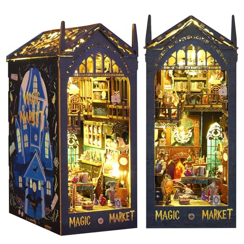 Quanquer DIY Book Nook Kit – DIY Puppenhäuser Miniatur Haus Kit mit Möbeln und LED-Licht, 3D Puzzle Buchstützen aus Holz, Modellbausätze für Erwachsene zum Bauen von Quanquer