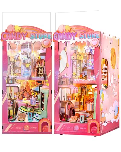 Quanquer Book Nook DIY Kit: Puppenhaus Holz Miniatur Haus Kit mit Möbeln und LED-Licht, Rosa Sweetheart Candy Store 3D Holzpuzzle, Modellbausätze für Personen über 14 Jahre Kreatives Geschenk von Quanquer