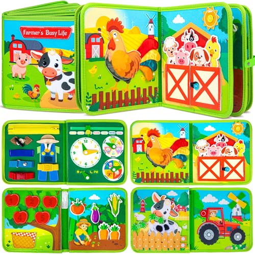 Quanquer Busy Board für Kleinkinder 1 2 3 – Montessori Bauernhof Activity Board Spielzeug für 1 jähr Jungen Mädchen Baby Geburtstagsgeschenk – Quiet Book Flugzeug-Auto-Reisespielzeug mit Geschenkbox Quanquer Busy Board für Kleinkinder 1 2 3 – Montessori Bauernhof Activity Board Spielzeug für 1 jähr Jungen Mädchen Baby Geburtstagsgeschenk – Quiet Book Flugzeug-Auto-Reisespielzeug mit Geschenkbox von Quanquer