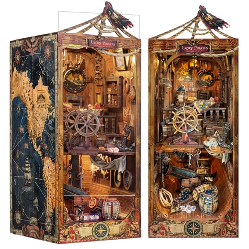 Quanquer DIY Book Nook Kit für Erwachsene_mit Staubschutz und LED-Licht 3D hölzerne Miniatur Puppenhaus BookNook Fantasy_Creativity Geschenk für Teens (Age of Sail) von Quanquer