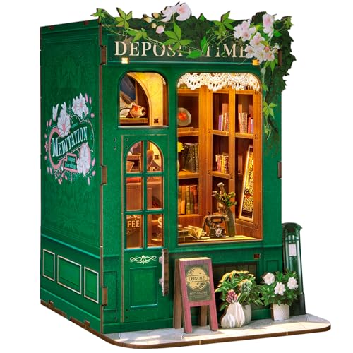 Quanquer DIY Book Nook - Miniatur Puppenhaus Kitaus Holz mit Staubschutzhülle, Bücherecke Bibliothek Häuser Modellbausätze mit LED Leuchten Bücherregal Dekor,Kreative Geschenke(Leisure Time Quanquer DIY Book Nook - Miniatur Puppenhaus Kitaus Holz mit Staubschutzhülle, Bücherecke Bibliothek Häuser Modellbausätze mit LED Leuchten Bücherregal Dekor,Kreative Geschenke(Leisure Time von Quanquer