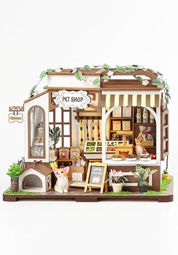 Quanquer DIY Book Nook_Niedlich Zoohandlung Puppenhaus Holz Miniatur Haus Kit mit Möbeln, Pet Shop 3D Holzpuzzle Booknooks Kits, Modellbausätze für Personen über 14 Jahre Kreatives Geschenk von Quanquer