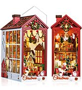 Quanquer DIY Weihnachtshaus Book Nook Kit - Miniatur-Puppenhaus-Bausatz mit LED Licht,Buchstützen Modellbau für Erwachsene Kreatives Geschenk von Quanquer