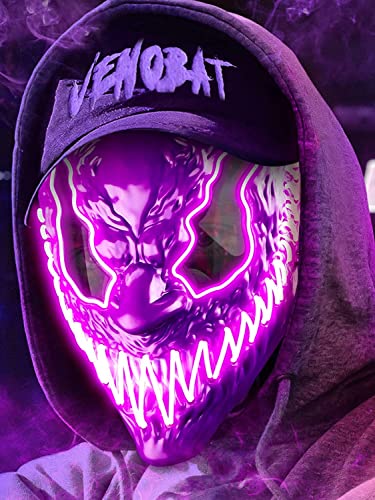 Quanquer Quanquer Venobat LED-Halloween-Maske, gruselige leuchtende Maske für Männer, Frauen, Kinder, Erwachsene mit 3 Beleuchtungsmodi, leuchtende Neonmaske, dunkle und böse leuchtende Augen, Cosplay von Quanquer