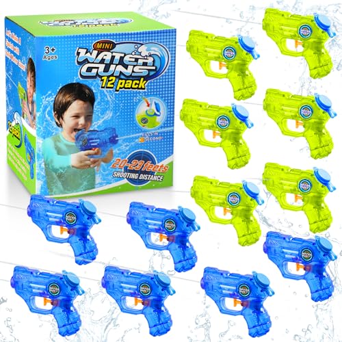 Quanquer Wasserpistole Kinder 12 Stück, Klein Spritzpistolen Reichweite 7 Meter 150ml, Sommer Wassertank Super Water Soaker Asserpistole für Spielzeug im Freien Strandpool Watergun (12er-Satz) von Quanquer