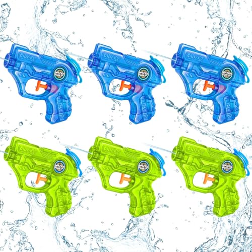 Quanquer Wasserpistole Kinder 6 Stück, Klein Spritzpistolen Reichweite 7 Meter 150ml, Sommer Wassertank Super Water Soaker Asserpistole für Spielzeug im Freien Strandpool Watergun (6er-Satz) von Quanquer