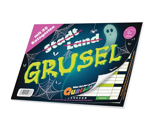 Quatschkopf Grusel, Stadt Land Fluss Helloween Variante, Spielblock mit 35 schaurig kreativen Kategorien ohne echten Horror, Geschenkidee Kinder und Familien, großer Block DIN A4, Spiel ab 9 Jahre Quatschkopf Grusel, Stadt Land Fluss Helloween Variante, Spielblock mit 35 schaurig kreativen Kategorien ohne echten Horror, Geschenkidee Kinder und Familien, großer Block DIN A4, Spiel ab 9 Jahre von Quatschkopf