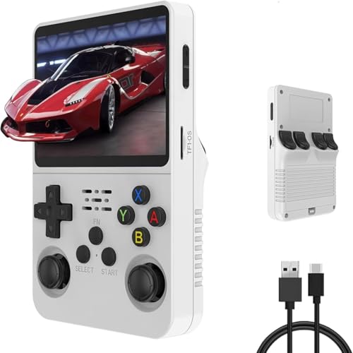 R36S Handheld Spielkonsole, 3.5 Zoll Spiele Retro Handheld Spielekonsole IPS Bildschirm Open Source Linux System Eingebaut 15000+ Klassische Spiele Retro Videospielkonsole, 32G+64G TF Karte（Weiß） von QuazarPyon