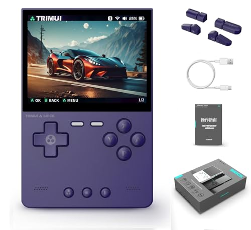 TRIMUI Brick Handheld Spielkonsole, 3.2 Zoll Retro Handheld Spielekonsolen Open Source Linux System IPS Bildschirm Eingebaut 13000+ Klassische Spiele Retro Video Spielekonsole, 64G TF Karte (Purpur) von QuazarPyon