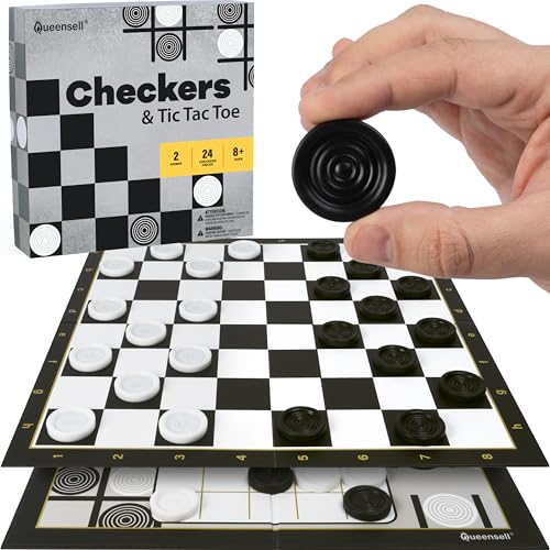 Dame-Brettspiel mit 30 Spielsteinen – Klassisches Brettspiel für Kinder und Erwachsene – Checkers & Tic Tac Toe Dame-Brettspiel mit 30 Spielsteinen – Klassisches Brettspiel für Kinder und Erwachsene – Checkers & Tic Tac Toe von Queensell