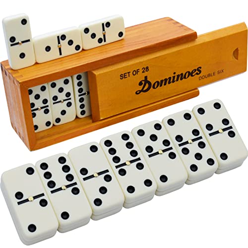 Domino-Set für Erwachsene – Domino – Klassische Brettspiele, Doppel-6 Domino-Familienspiele für Kinder und Erwachsene – Standard Doppel-Sechs Domino-Set mit 28 Steinen und Holzkassette, Juegos de Mesa von Queensell