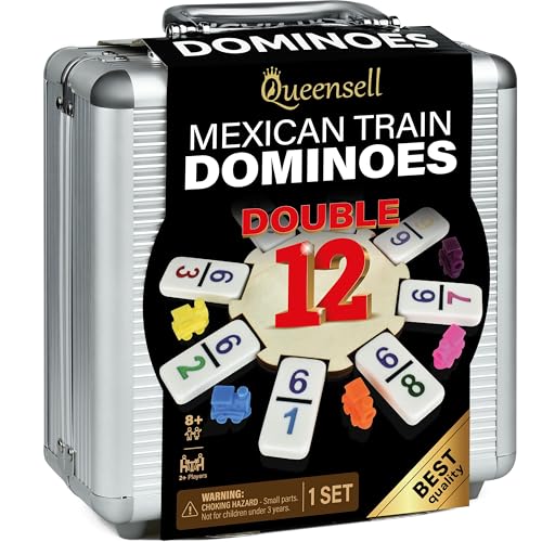 Queensell Mexican Train Dominoes Set with Numbers, Double 12 Dominoes Set for Adults, Mexican Dominoes Train Game - Board Games for Adults and Family - Travel Dominos Set 91 Tiles with Aluminum Case Queensell Mexican Train Dominoes Set with Numbers, Double 12 Dominoes Set for Adults, Mexican Dominoes Train Game - Board Games for Adults and Family - Travel Dominos Set 91 Tiles with Aluminum Case von Queensell
