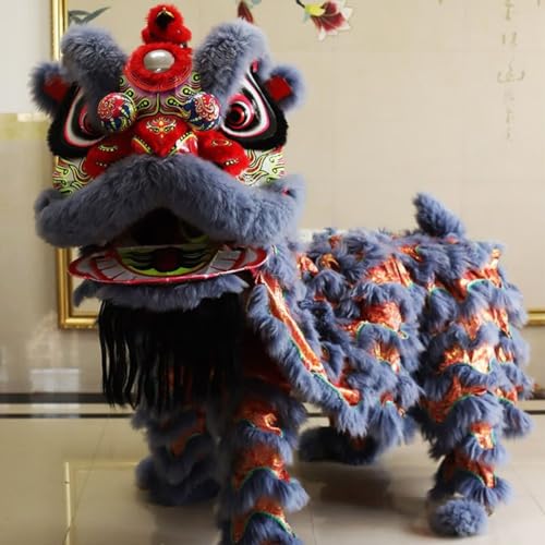 Quepiem Chinesischer Drachentanz-Löwentanz-Kostüm für Erwachsene, 2 Spieler, pelzig, interessante Outdoor-Sport-Performance-Parade(Grey) von Quepiem