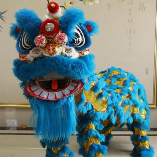 Quepiem Chinesischer Drachentanz-Löwentanz-Kostüm für Erwachsene, 2 Spieler, pelzig, interessante Outdoor-Sport-Performance-Parade(Light blue) von Quepiem