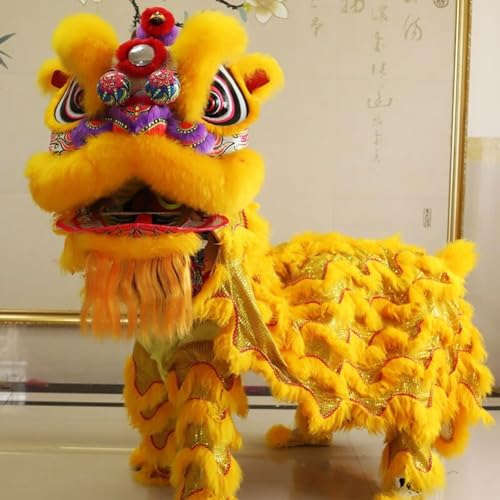 Quepiem Chinesischer Drachentanz-Löwentanz-Kostüm für Erwachsene, 2 Spieler, pelzig, interessante Outdoor-Sport-Performance-Parade(Orange) von Quepiem