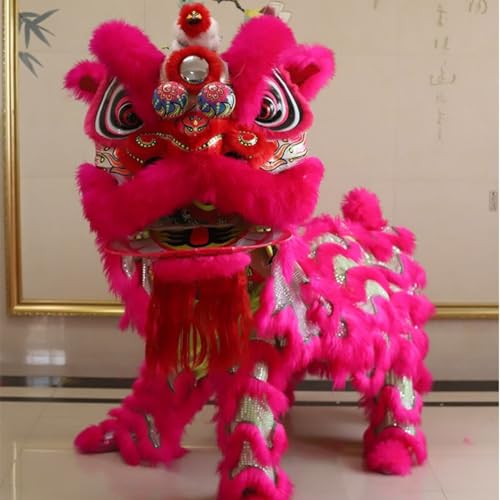 Quepiem Chinesischer Drachentanz-Löwentanz-Kostüm für Erwachsene, 2 Spieler, pelzig, interessante Outdoor-Sport-Performance-Parade(Pink) von Quepiem