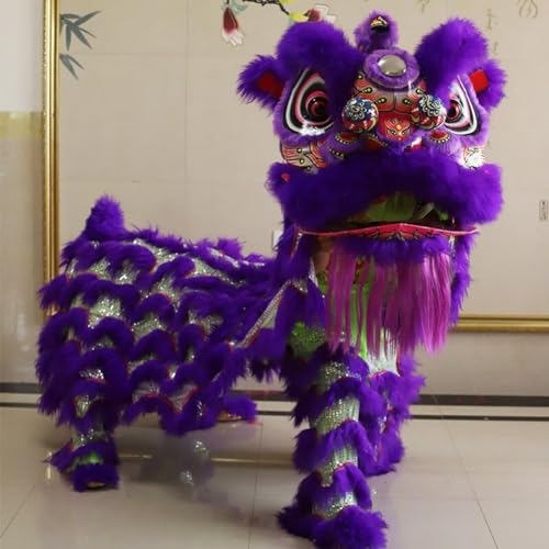 Quepiem Chinesischer Drachentanz-Löwentanz-Kostüm für Erwachsene, 2 Spieler, pelzig, interessante Outdoor-Sport-Performance-Parade(Purple) von Quepiem