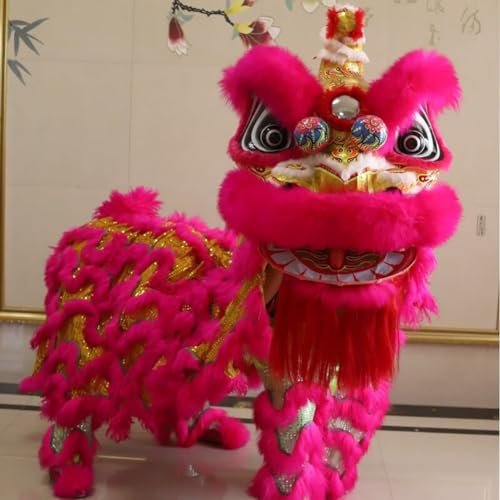 Quepiem Chinesischer Löwentanz Kostüm Erwachsene 2 Spieler Neujahr Performance Outdoor Sport Parade Bühne Maskottchen(Pink) von Quepiem