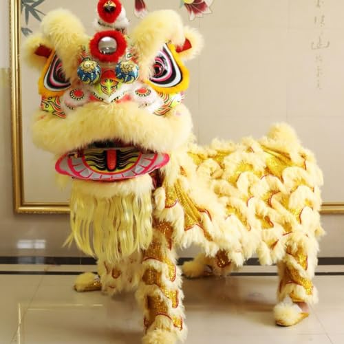 Quepiem Chinesischer Löwentanz Kostüm Erwachsene 2 Spieler Neujahr Performance Outdoor Sport Parade Bühne Maskottchen(Yellow) von Quepiem