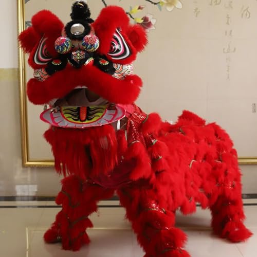 Quepiem Chinesisches Neujahrs-Löwentanz-Maskottchen-Kostüm, Outdoor-Sport, Erwachsene, Löwentanz, Volkskunst, Cosplay-Party(Red) von Quepiem