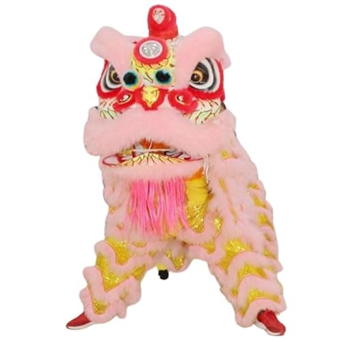 Quepiem Chinesisches traditionelles Löwentanz-Maskottchenkostüm für Kinder für Festivalaufführungen, 2 Spieler(Light pink) von Quepiem