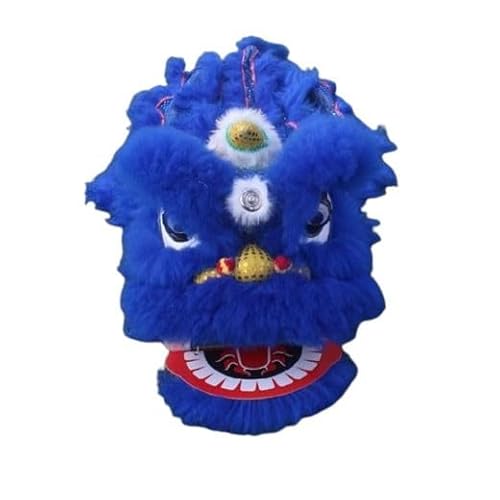 Quepiem Kinder-Löwentanz-Kostüm, chinesisches traditionelles Kinder-Löwentanz-Maskottchen-Kostüm, Aufführung, Löwentanz für Festivalaufführungen, 2 Spieler(Blue,8 Inch) von Quepiem