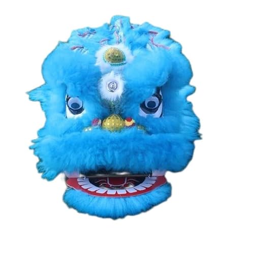 Quepiem Kinder-Löwentanz-Kostüm, chinesisches traditionelles Kinder-Löwentanz-Maskottchen-Kostüm, Aufführung, Löwentanz für Festivalaufführungen, 2 Spieler(Light Blue,14 Inch) von Quepiem