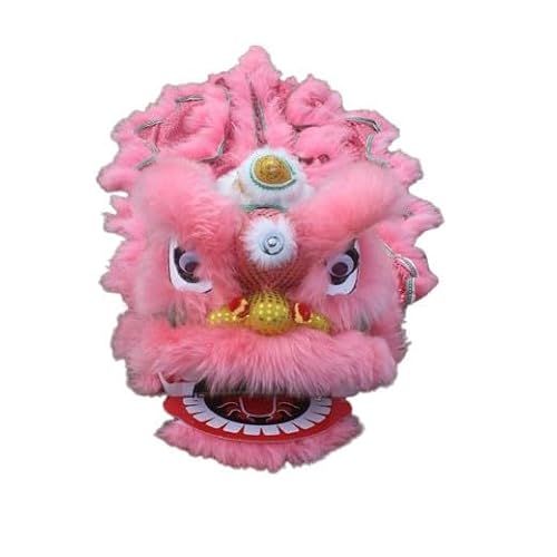 Quepiem Kinder-Löwentanz-Kostüm, chinesisches traditionelles Kinder-Löwentanz-Maskottchen-Kostüm, Aufführung, Löwentanz für Festivalaufführungen, 2 Spieler(Light pink,14 Inch) von Quepiem