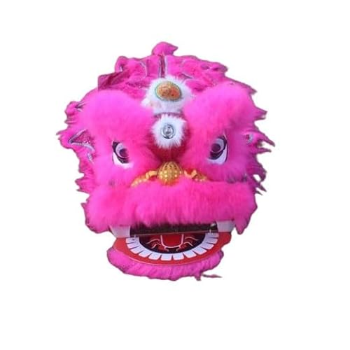 Quepiem Kinder-Löwentanz-Kostüm, chinesisches traditionelles Kinder-Löwentanz-Maskottchen-Kostüm, Aufführung, Löwentanz für Festivalaufführungen, 2 Spieler(Pink,8 Inch) von Quepiem