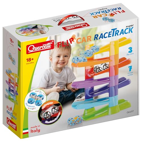 QUERCETTI - Flip Car Race Track Superbahn für Murmeln und Autos Kinder 18 Monate + – Montessori-Spiel – Kreative und Lernspiele – Geschenk für Jungen 2 3 Jahre – Spielzeug Made in Italy, Mehrfarbig von Quercetti