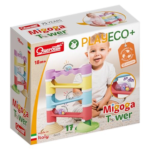 QUERCETTI Migoga Tower Sound – Kugelbahn 18 Monate – Montessori Kreative und Lernspiele – Geschenk für Jungen 1 Jahr, 2 Spielzeug für Kinder 3 Jahre, umweltfreundlich, Mehrfarbig, 17 von Quercetti