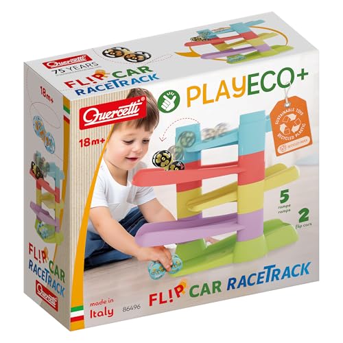 Quercetti Flip Car Race Track Eco – Optimal und langlebige Autorennbahn, pädagogisches Spielzeug für Kinder ab 1 Jahr von Quercetti