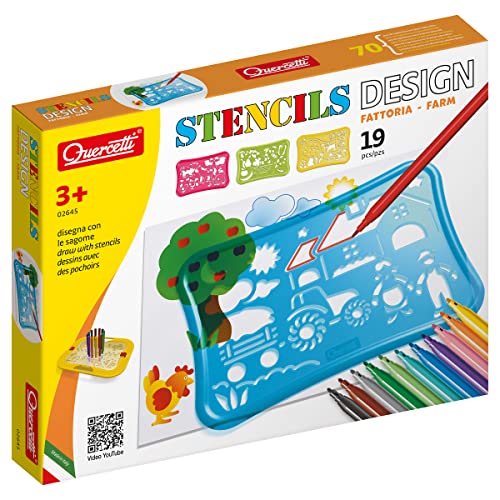 Quercetti Q2645 (Quercetti-2645 Stencils Design Farm Ideal Educational Toy and Creativity Kit, Off-white von Quercetti
