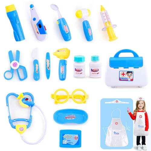 Queta Arztkoffer Arzt Spielzeug Dentist Doktor Set 18-teiliges Medizinische Kit Lernspielzeug Kinder Rollenspiele für Kleinkinder ab 3 Jahren (Blau) von Queta