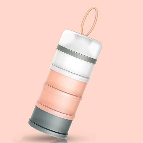 Queta Milchpulver Portionierer Säuglingsmilchpulverspender, 480 ml stapelbare Babynahrung, 4 Schichten Tragbarer Milchpulverbehälter/Getreide/Lebensmittel/Obst/Snacks (Rosa) von Queta