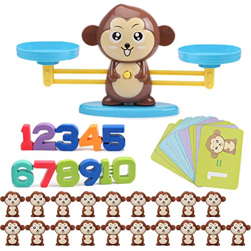 Queta Montessori Mathe Waage Spielzeug, Cartoon Tier Balance Skala Math Spielzeug Lernspielzeug mit Waage und Zubehör, Toys für Kinder Rechnen Zählen Lernen von Queta