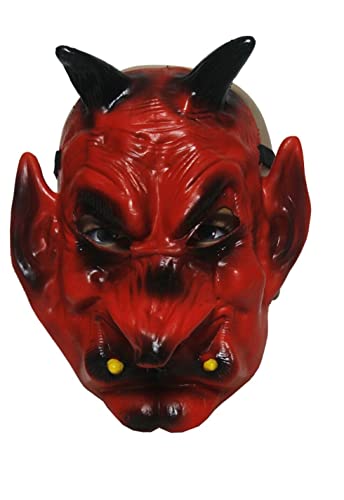 QuickDraw Halloween Maske für Kinder & Erwachsene Verkleidung Gummi Latex Dämon Kürbis Skelett Frankenstein Gesichtsbedeckung Kostüm Zubehör (Teufelsmaske), Rot von QuickDraw