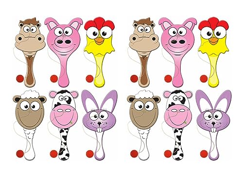 12 x Bauernhof-Paddelschläger aus Holz, Bauernhof-Biff-Schläger – Kinder-Partytütenfüller, Pinata-Spielzeug mit Ball und Schnur 12 x Bauernhof-Paddelschläger aus Holz, Bauernhof-Biff-Schläger – Kinder-Partytütenfüller, Pinata-Spielzeug mit Ball und Schnur von Quickdraw