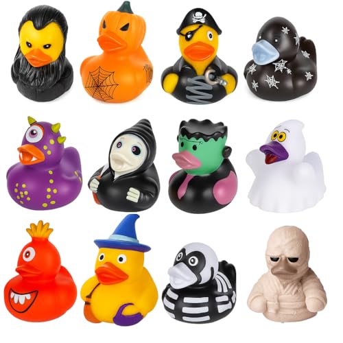 Halloween Gummiente Spielzeug 12 Stück - 6cm Gruselige Badeenten für Kinder & Party Dekorationen - Vampir, Hexe, Kürbis, Skelett, Geist & mehr - Halloween Favor, Trick or Treat Geschenk von Quickdraw
