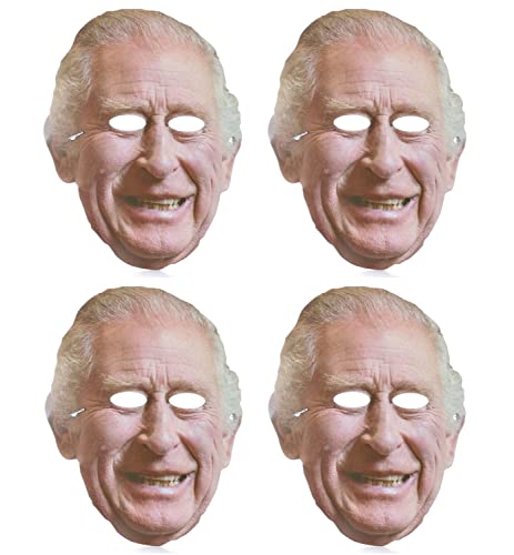 Quickdraw 4 x King Charles Gesichtsmasken Könige Krönung Straße Party Kostüm Karton Maske von Quickdraw