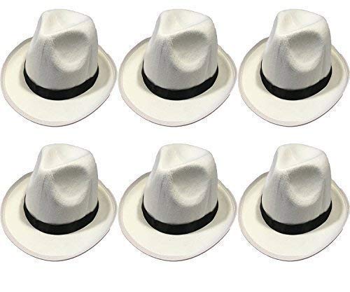 Quickdraw 6 X Erwachsene Gangster Hut Weiß mit Schwarz Band Mafia Kostüm Verkleidung Zubehör von Quickdraw