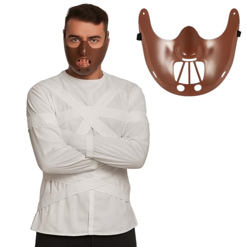 Quickdraw Erwachsenenkostüm Hannibal Lecter Halloween - Weiße gerade Jacke mit brauner Fesselmaske - Gruseliges Horrorfilm-Bösewicht-Outfit für Männer & Frauen - Einheitsgröße passt den meisten Quickdraw Erwachsenenkostüm Hannibal Lecter Halloween - Weiße gerade Jacke mit brauner Fesselmaske - Gruseliges Horrorfilm-Bösewicht-Outfit für Männer & Frauen - Einheitsgröße passt den meisten von Quickdraw