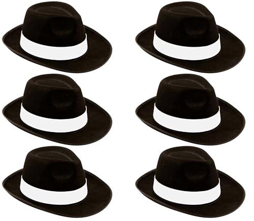 Quickdraw Gangsterhut für Erwachsene, Schwarz mit weißem Band, Mafia-Detektiv, Trilby, Kostüm, Zubehör, 6 Stück Quickdraw Gangsterhut für Erwachsene, Schwarz mit weißem Band, Mafia-Detektiv, Trilby, Kostüm, Zubehör, 6 Stück von Quickdraw