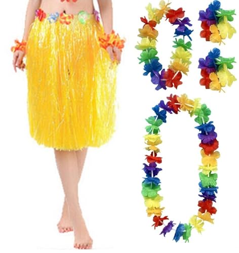 Quickdraw Hawaii Lei Hula Bastrock mit Blume Girlande Kostüm 5 Teile Aloha Sommer Party Satz - Gelb, one Size Quickdraw Hawaii Lei Hula Bastrock mit Blume Girlande Kostüm 5 Teile Aloha Sommer Party Satz - Gelb, one Size von Quickdraw